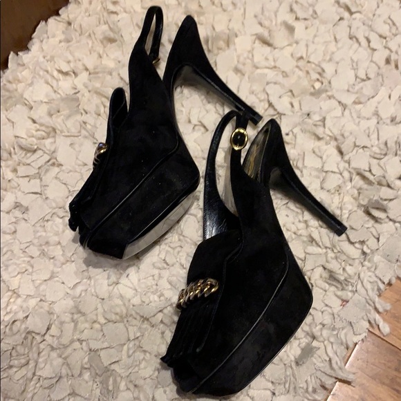 YSL black suede open-toe slingback heels - Picture 3 of 7